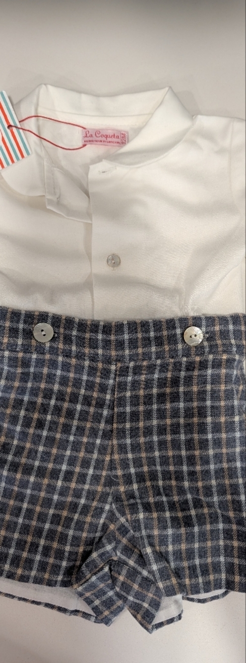 Boys Button-Up Shirt with Plaid Shorts Contrast La Coqueta